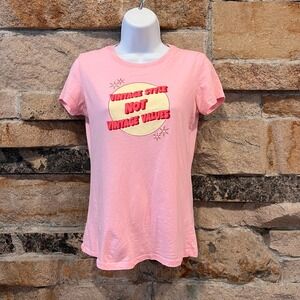 Whimsberry Retro Vintage Style Not Vintage Values Pink T Shirt Sz Medium